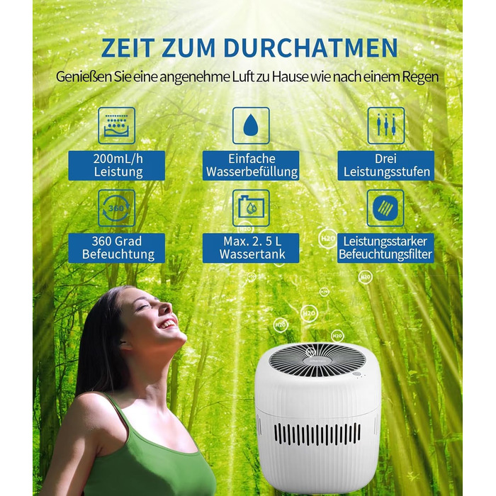 Зволожувач повітря Kaltverdunstungs Raumbefeuchter: без туману, для алергіків та вагітних, 2.5L