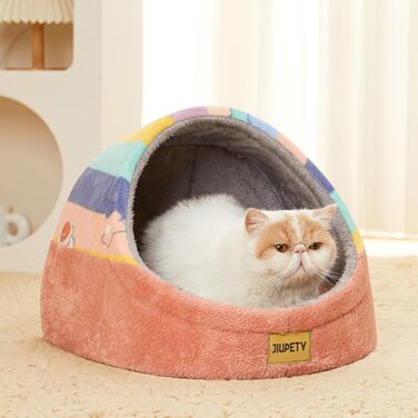 Jiupety Cat Cave, Cat House, Cat Basket, Cat Bed with Non-Slip Bottom, Washable Detachable Cushion, M (41 cm x 41 cm x 33 cm), (Rainbow, L 41 cm x l 41 cm x H 33 cm)