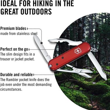 Швейцарський ніж Victorinox Rambler Klein, 10 функцій, червоний (з Phillips викруткою та ножицями)