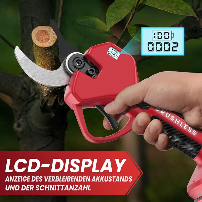 Акумуляторні електросекатори 50 мм для Makita з LCD дисплеєм, 2 батареї 2000 мА·год, професійні безщіткові садові ножиці для гілок, кущів і стовбурів
