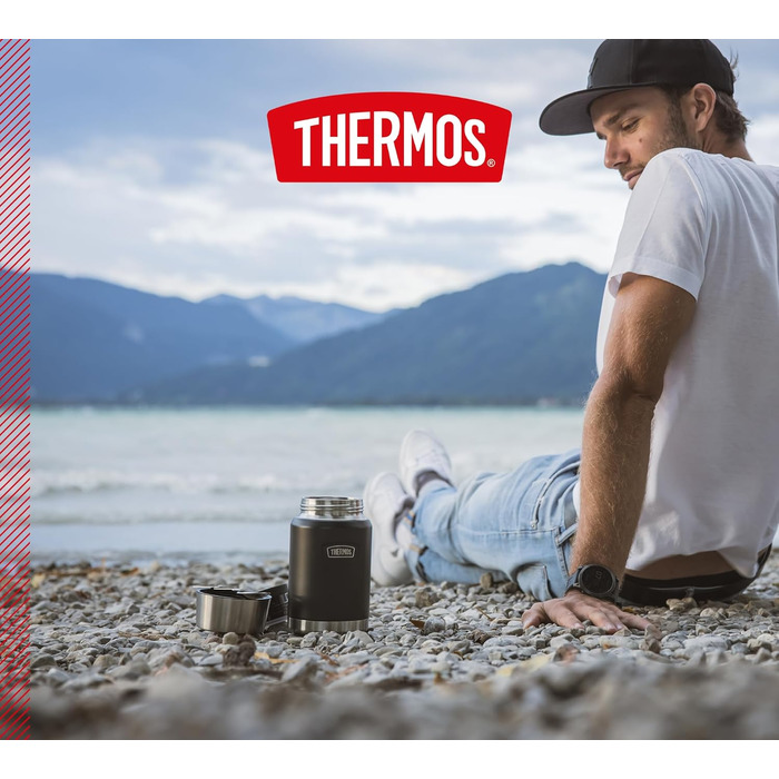 Термос ICON Food Jar 0,71 л, темно-сірий/графітовий мат, контейнер для їжі 710 мл, з подвійних стінок з нержавіючої сталі 18/8, зберігає тепло та холод, з відкидним ложкою, неслизьке дно, абсолютно герметичний