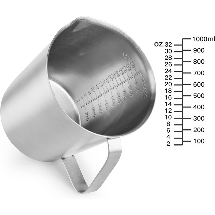 Stainless Steel Measuring Cup 1L Stainless Steel Measuring Jug with Measuring Units & Handle Metal Pitcher Dishwasher-Safe Milk Frothing Cup Measuring Cup, …
