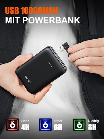 UNBON Грівальна жилетка для чоловіків, флісова жилетка з підігрівом, Powerbank 10000mAh, USB, 3 режими нагріву, 6 зон нагріву, чорний