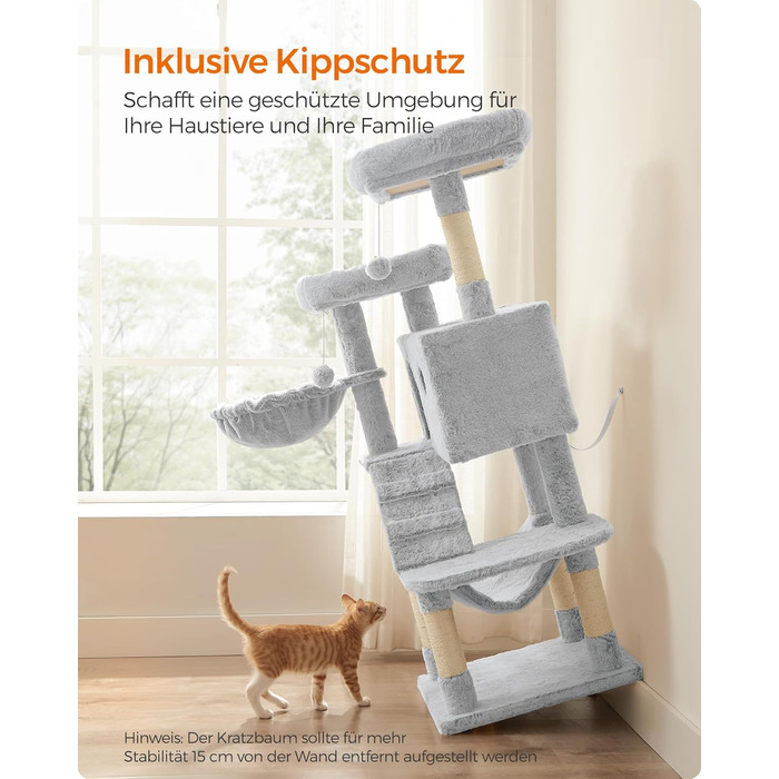 Дерево для котів Feandrea велике, кігтеточка з м'яким покриттям, для великих котів, Ombré сіро-біле PCT162W01