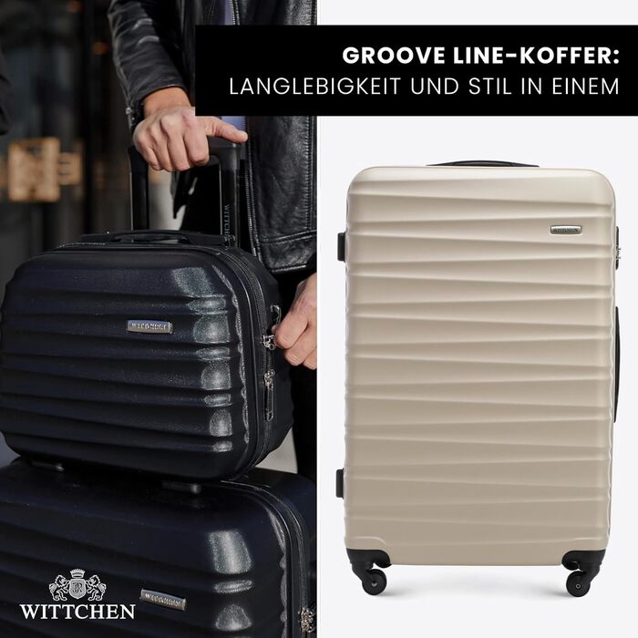 Чемодан на колесах Wittchen Groove Line L, великий, з ABS-пластику, з кодовим замком, 4 колеса, чорний (набір 3шт.)
