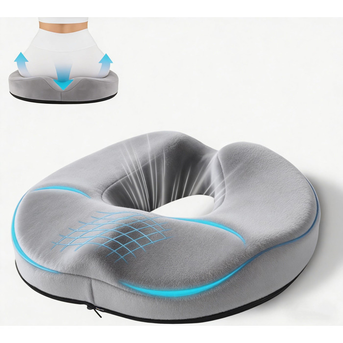 Подушка ортопедична для сидіння Donut з Memory Foam: підтримка куприка, геморою, для офісу, авто, дивана, інвалідного візка