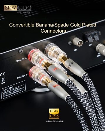 Кабель акустичний SKW з банановими роз'ємами, мідно-срібний HiFi кабель для домашнього кінотеатру, підсилювача та колонок, 1м (пара)