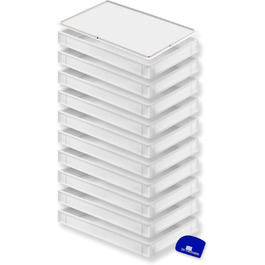 Pizza Ball Box with Lid (60 x 40 x 7.6 cm) Plastic Container for Pizza Dough, Stackable Container, Dough Tray, Proofing Box, Dough Box (10 Boxes with 1 Lid)