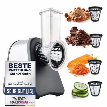 Електричний овочевий слайсер | Тертка для овочів та фруктів | 500 Вт | 4 насадки | Для моркви, огірків, горіхів та сиру