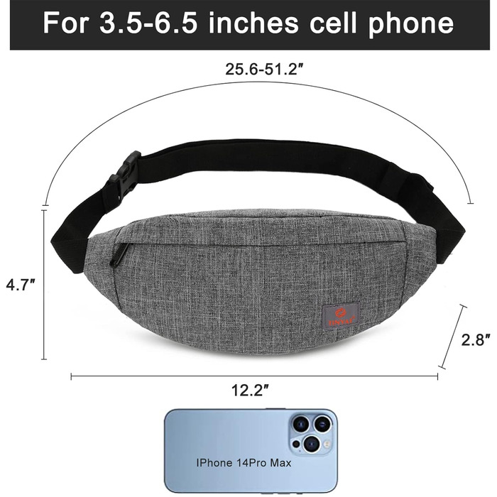 Поясна сумка TYNAT T201 сірого кольору – легка та зручна для туризму та спорту (жіноча/чоловіча)