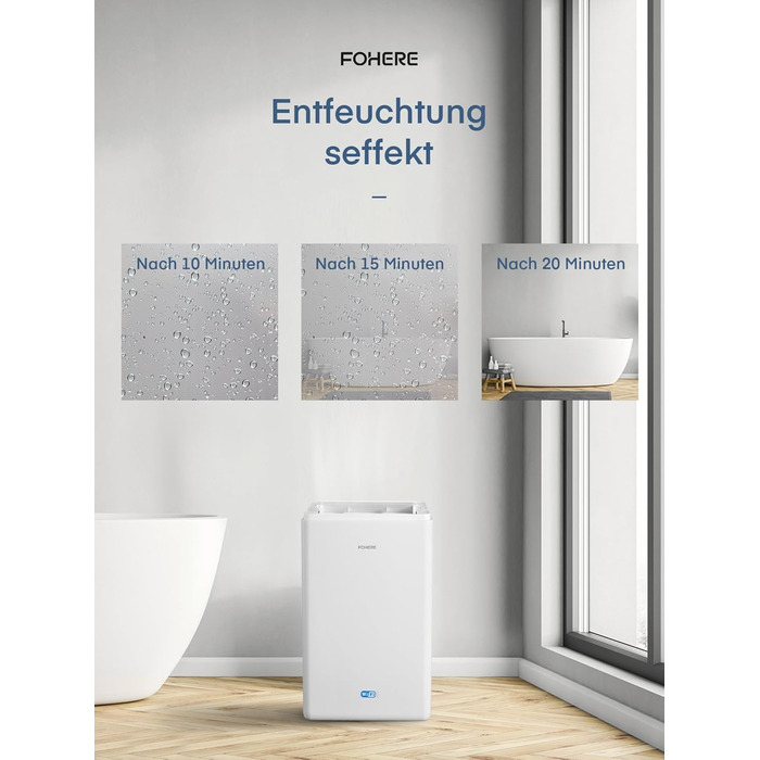 Розумний осушувач повітря з Wi-Fi та додатком, 20 л/24 год, для приміщень до 135 м³ (50 м²), об'єм бака 4.2 л, захист від переливу, таймер 24 год з режимом прання, осушувач для підвалу, спальні, ванної кімнати