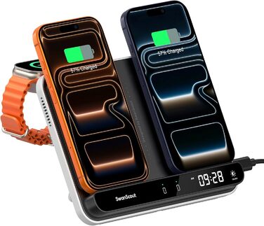 Зарядна станція SwanScout 710A для iPhone 17/Air/15/14/13/12/11 та Apple Watch/AirPods, бездротова зарядка 2 в 1