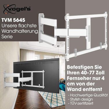 Настінна кріплення для телевізора Vogel's Elite TVM 5445, поворотне, ультратонке, 32-65 дюймів, до 35 кг, VESA 400x400, білий