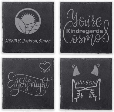 WEWINK PLUS Drink Coasters for Beverages, 4 Inch, Black Slate, Rustic Coaster with Scratch-Resistant Back, for Bar, Gifts, Crafts, Kitchen, Home Decoration, 12 Pieces