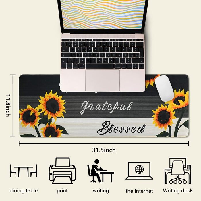 Мат для миші Sakura XL, чорний з квітковим малюнком, 80 x 30 см, аксесуар для столу