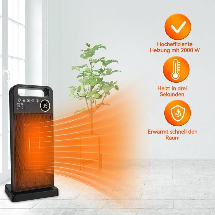 Керамічний обігрівач Miavogo 2000W: Енергозбереження, тиха робота, 3 режими, таймер, захист від перегріву. Підходить для офісу, вітальні, спальні, ванної кімнати