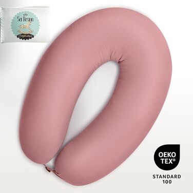 Подушка для вагітних та годування Sei Design XXL з муслінової тканини, ергономічна, для сну на боці, комфортна для дорослих, чохол з 100% органічної бавовни (джерсі, пастельно-рожевий, 190x30 см)