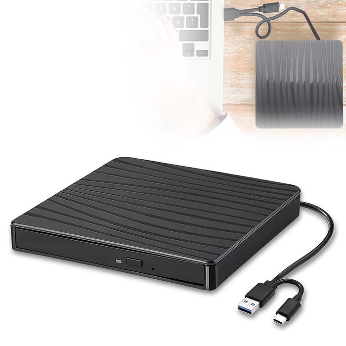 Зовнішній DVD-привід USB 3.0 та Type-C, портативний CD/DVD+/-RW ROM записувач для ноутбука та ПК, сумісний з Windows та Linux