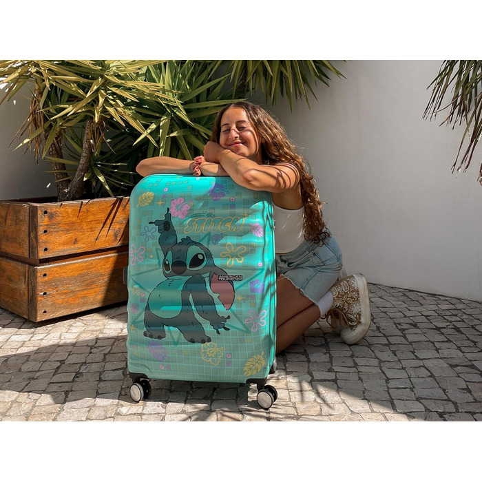 Чемодан American Tourister Wavebreaker Disney FL Spinner L, 77 см, 96 л, з принтом Stitch Flower, матове покриття