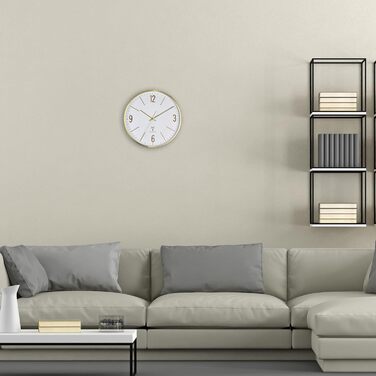 TFA Dostmann Analog Wall Clock, 60.3534.55, 30cm, Gold-Colored Metal Frame, Quiet Movement, Modern Design, with Glass Cover, Gold