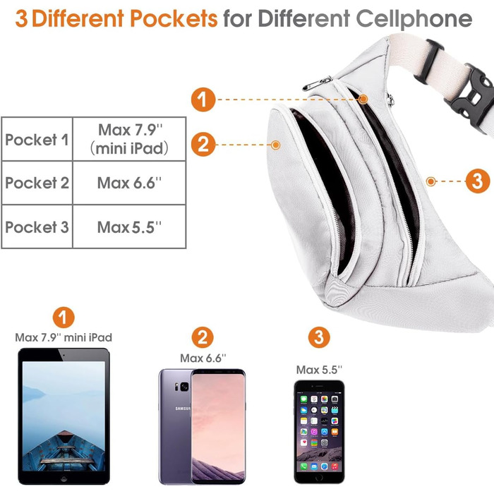 Чоловіча/Жіноча поясна сумка-бананка 35 см з великою місткістю, чорна, для iPad mini/iPhone 12 Pro Max, для спорту