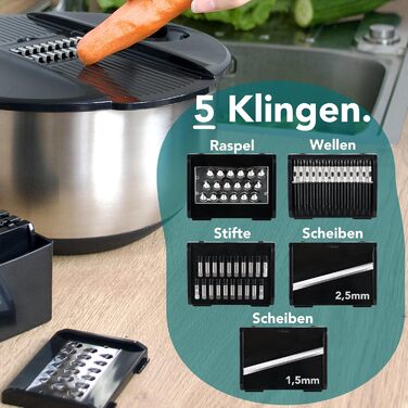 Салатниця-центрифуга з нержавіючої сталі (4,5л) + овочевий тертки з 5 лезами | Зручне віджимання салату завдяки неслизькому дну та ручним приводом