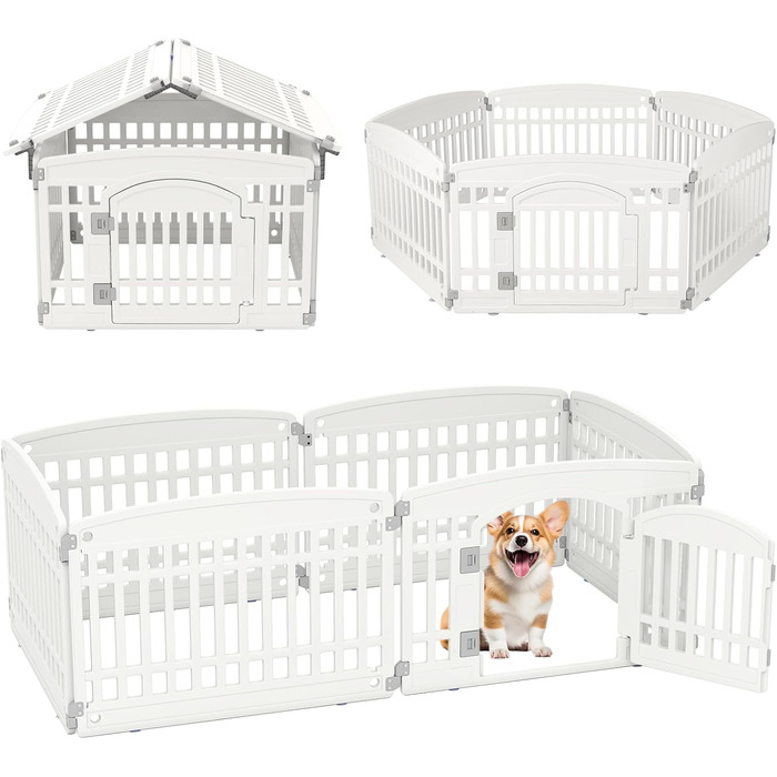 Клітка для цуценят GYMAX 60/75 см, 6 панелей, з замком та кріпленням для підлоги, для дому та вулиці, біла