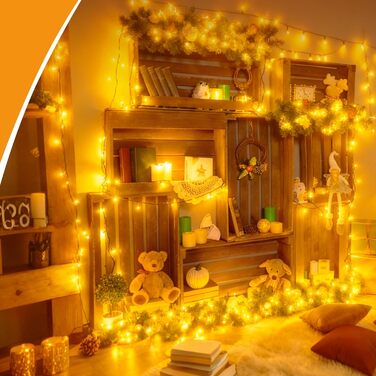 Гірлянда світлодіодна святкова, 30м, 300 LED, з таймером, 8 режимів, водонепроникна, зелений кабель, тепле біле світло, для декору, вечірок, саду, на різдво