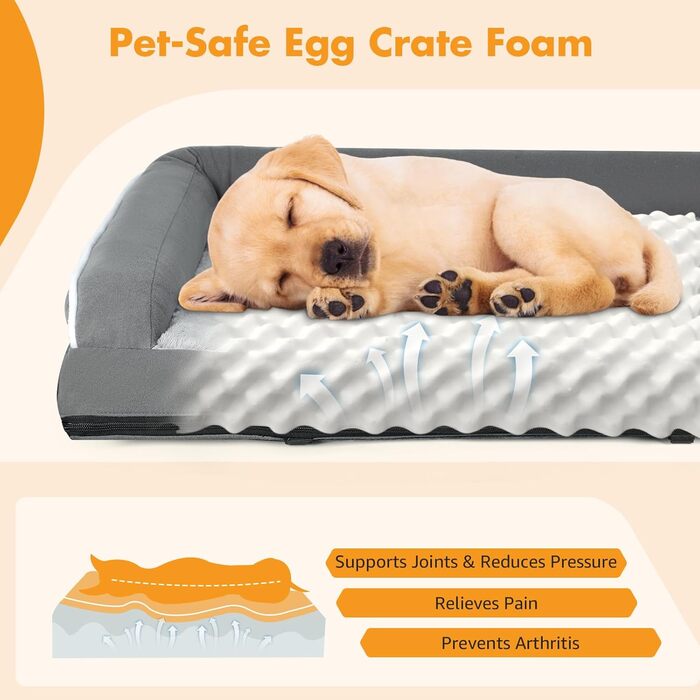 Ортопедичне ліжко для собак середнього розміру, 2-в-1, для собак маленьких та середніх порід, зручне диван-ліжко з піною у формі яйця, можна прати, м'яке, сіре (S)