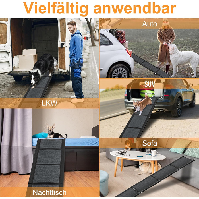 Східці для собак складні, 157 см, для великих собак до 110 кг, з неслизькою поверхнею та зручною ручкою, чорного кольору