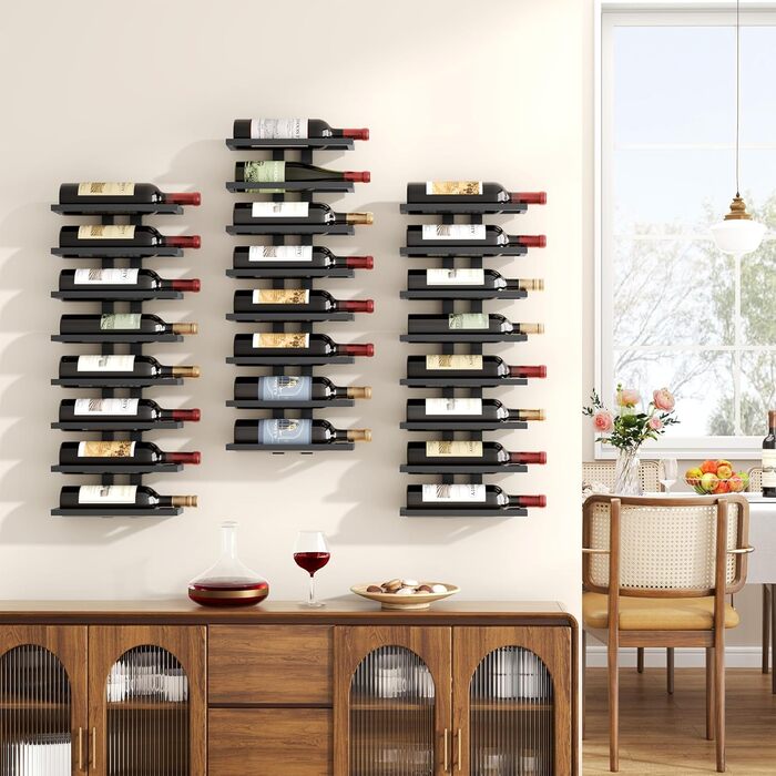 Настінна вітрина для вина FAVOOOSTY з 8 полицями, металева, чорна, для вітальні, спальні, винного погреба (3 шт.)