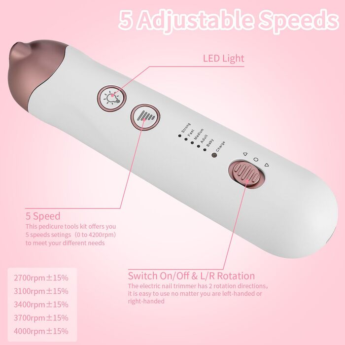 Електрична нагрівалка для нігтів, манікюрний набір 9 в 1, професійна, портативна, до 15 000 об/хв, для гелевих нігтів рук та ніг