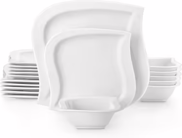 MALACASA, Elvira Series, 18-Piece Cream White Porcelain Dinnerware Set Table Service Combination Service with 6 Dinner Plates, 6 Dessert Plates, 6 Cereal Bowls each, Dinnerware Set for 6 People Elvira - Cream White 18 Pieces