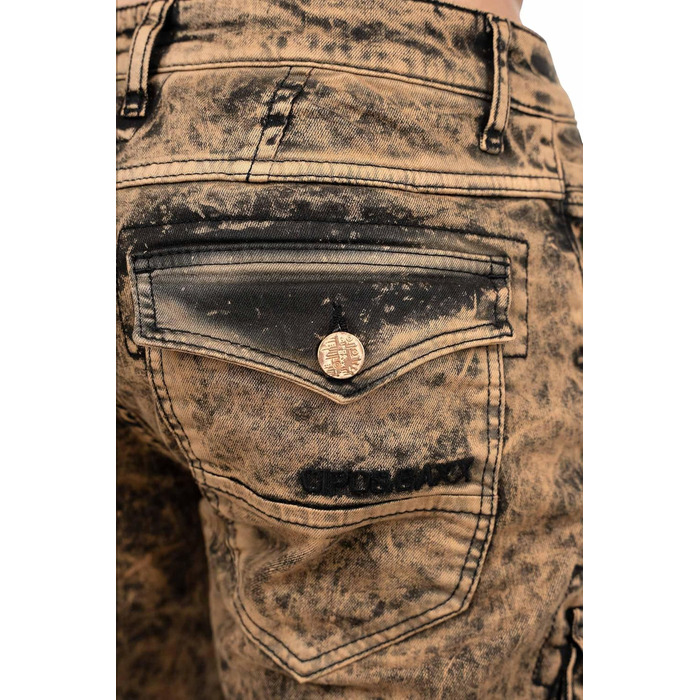 Чоловічі джинси Cipo & Baxx Slim-Fit, Regular-Fit, Biker - коричневі (36W/34L, 39) з ефектом Destroyed та стразами