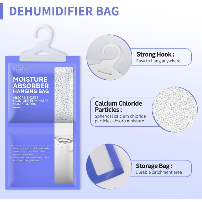 CLEVAST Dehumidifier Hanger Pockets, 10 Pack, Moisture Remover Absorber, Dehumidifier for Humidity, Mold, Condensation in Bedroom, Bathroom, RV, Basement, 230g
