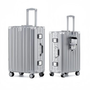 Валіза Aoliwei середнього розміру M (67 см) з алюмінієвим каркасом, полікарбонат, 65Л, з підстаканником та TSA-замком, срібляста