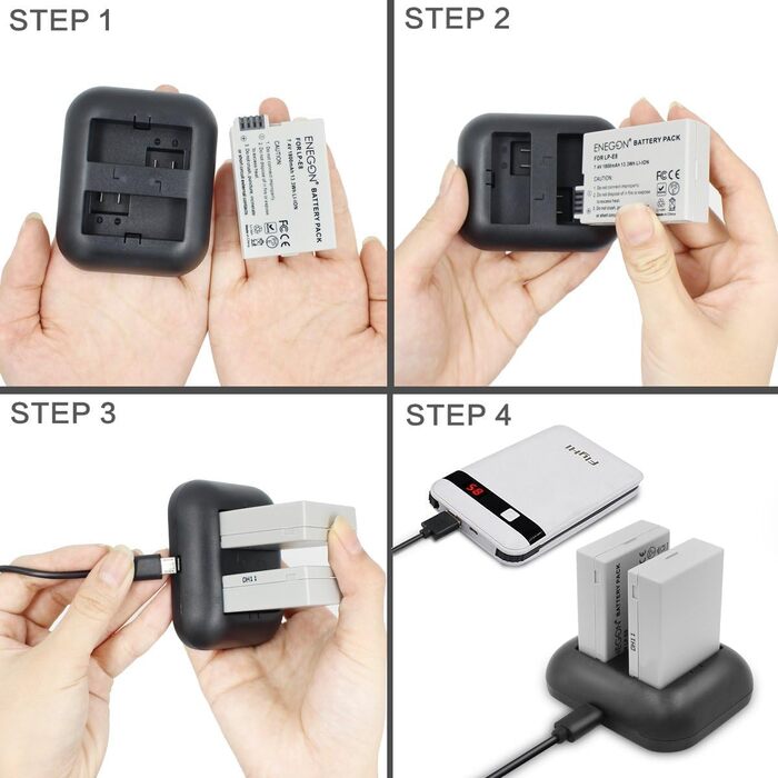Запасні акумулятори ENEGON (2 шт) та зарядний пристрій Rapid Dual для Canon LP-E8 (EOS Rebel T2i, T3i, T4i, T5i, 550D, 600D, 650D, 700D, Kiss X4, X5, X6, LC-E8E)