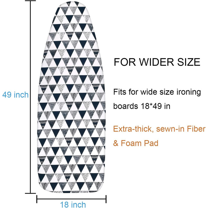 Заміна покриття та подушки для прасувальної дошки Extra Wide, 45.7 x 124.5 см, з покриттям, стійким до подряпин та бруду, та еластичним краєм. В комплекті: 4 затискачі та захисне мереживне покриття.