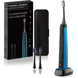 Електрична зубна щітка Tristan Auron Sonic Master (Чорний) – 55 000 VPM, 5 режимів, 60 днів роботи від акумулятора, з етиуі та 6 насадок