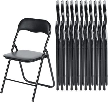 LuxNook 2-Piece PVC Folding Chair, Folding Stool with Cushion, Strong Metal Frame, Camping Chair, Foldable Chair, Office Chair, Space-Saving Desk Chair for Guest, Holds up to 150kg (12pcs, Black)