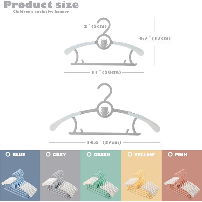 Набір дитячих вішалок JSF Mitwachsende, 20 шт. з бантиками, сірі та білі, для дитячого одягу, антиковзаючі, економія місця