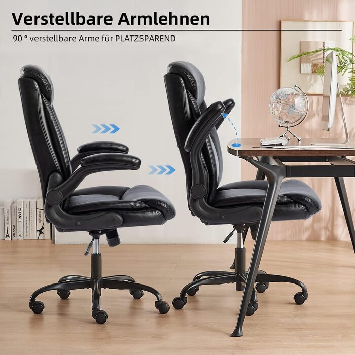 Ергономічне крісло для офісу, ігрове, з підлокітниками, регульоване по висоті, з PU шкіри (Чорний)