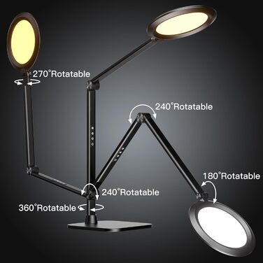 LED лампа настільна з денним світлом для відеоконференцій, офісна лампа з підставкою, регульована з 4 кольоровими режимами, 18W світло для відео, захищає очі, для дому та офісу, матовий білий (тінтовий чорний)