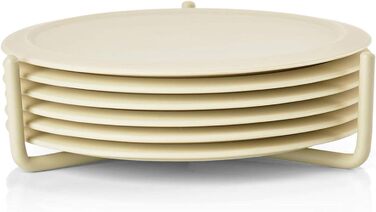 Zone Denmark Singles Silicone Coasters, Coasters for Glasses, Cups, Cocktail Glasses, Diameter 10 cm, Height 3.1 cm, 6 Pieces, incl. Holder, (10cm, Grey - Limestone)