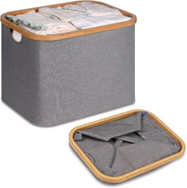 efluky Folding Laundry Basket 50L, Bamboo Fabric Folding Storage Basket, Collapsible Storage Basket, Laundry Baskets for Bedroom Bathroom (Gray)