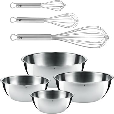 Набір кухонних мисок WMF Gourmet та Schneebesen Set: миски з нержавіючої сталі 0,75л - 2,75л, міксер для збивання, професійний кухонний набір