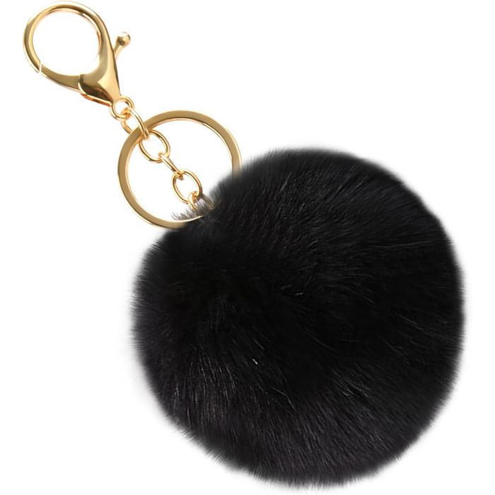 Сумка жіноча URAQT чорна шкіряна, шопер для офісу, школи, покупок з помпоном з хутра кролика та брелоком (аксесуари для сумок)