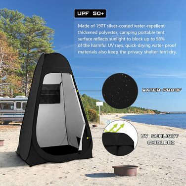 Brian & Dany Pop Up Camping Shower Tent - Portable Changing Tent with Rainfly & Windows - Outdoor Privacy Shelter, UPF 50+ Waterproof, 120x120x190cm