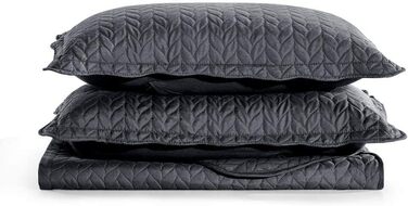 Тканинна ковдра на ліжко (односпальне) з наволочками, MoonLight20015, антрацит/темно-сірий, для спальні, декоративна, двостороння