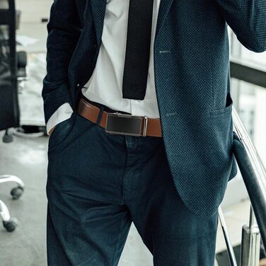 Чоловічий шкіряний ремінь DOOPAI з автоматичною застібкою, 35 мм, регульований розмір, без отворів, білий/коричневий (105-115 см)